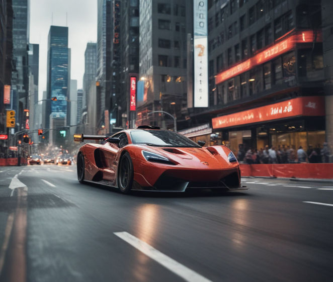 A race car speeds through city streets, thrilling spectators.