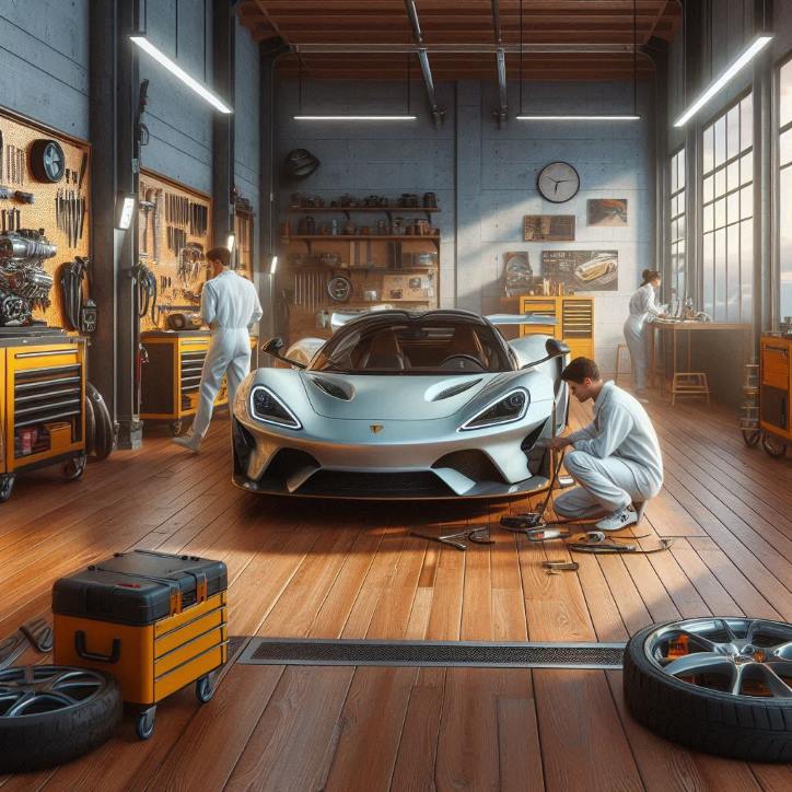 sports car wooden garage